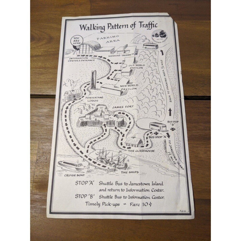 Vintage Jamestown Island Walking Pattern Of Traffic Bus Stop Route